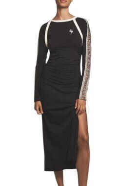 Anthropologie Daily Practice Long-Sleeve Ruched Midi Dress, Black, Size Small